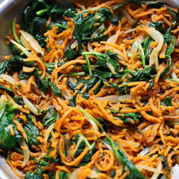 Sweet Potato Noodles with Panchetta and Baby Spinach