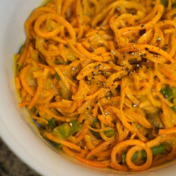 Sweet Potato Noodles with Roasted Red Pepper Cream Sauce