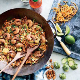 Sweet Potato Noodles with Shrimp and Thai-Style Almond Sauce