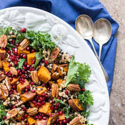 Sweet potato salad with pomegranate, pecans and barley