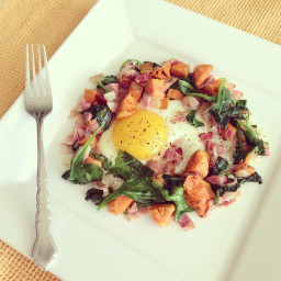 Sweet Potato, Spinach, and Bacon Breakfast Hash