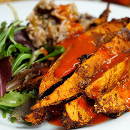 Sweet Potato Wedges with Rice and Peas