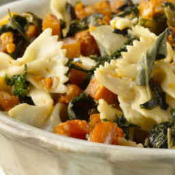 Sweet Roasted Butternut Squash and Greens Over Bow-Tie Pasta