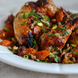 Sweet & Spicy Roast Chicken with Carrots, Dates & Pistachios