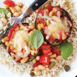 Sweet Tomato & Basil Eggplant Rounds with Brown Rice