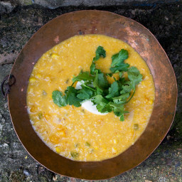 Sweetcorn soup with chipotle and lime