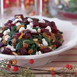 Swiss Chard with Beets, Goat Cheese, and Raisins