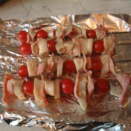 Swordfish, Bacon, And Cherry Tomato Kebabs