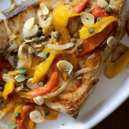Swordfish with Onions & Roasted Bell Peppers