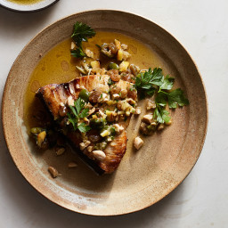 Swordfish With Raisins And Roasted Lemon–Olive Chutney