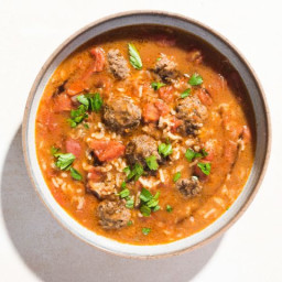 Syrian-Style Meatball Soup with Rice and Tomatoes