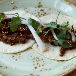 Tacos of “Easy” Slow Cooker Mole with Chicken