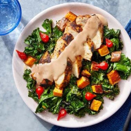 Tahini-Dressed Chicken & Kale with Pickled Peppers & Roasted Sweet 