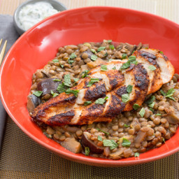 Tandoori-Spiced Chickenwith Green Lentils, Heirloom Eggplant and Cucumber-M