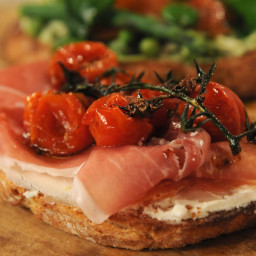 Tartine with Tarragon-Flavored Slow-Roasted Cherry Tomatoes and Proscuitto