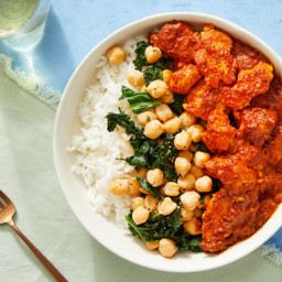 Tasty Kabob-Style Curry Chicken & Rice with Sautéed Kale & Chickpea