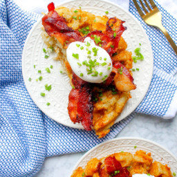 Tater Tot Waffles with Bacon, Eggs, and Truffle Oil