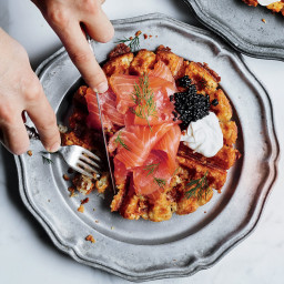 Tater Tot Waffles with Smoked Salmon and Caviar