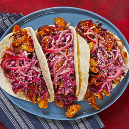 Teriyaki Chicken Tacos with Cabbage Slaw and Pickled Red Onion