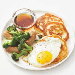 Teriyaki Pancakes with Broccoli, Sausage and Fried Eggs