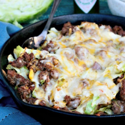 Tex Mex Cabbage Beef Skillet Recipe Topped with Spicy Mexican Cheese Blend
