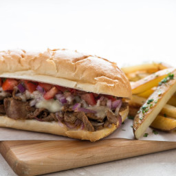 Tex-Mex Steak Sandwichwith caramelized onion and oven fries