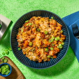 Tex-Mex Style Beef and Pork Skillet Rice with Sweet Bell Peppers and Chedda