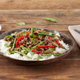 Thai Beef Stir-Fry with Basil, Coconut Rice, and Crispy Green Beans