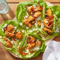 Thai Chicken Lettuce Cups with Rice & Marinated Snap Peas
