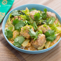 Thai Chicken Meatballs with Red Coconut Curry, Bok Choy & Rice Noodles
