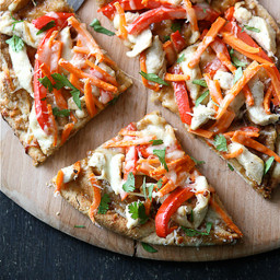 Thai Chicken Naan Pizza Recipe with Peanut Sauce, Red Pepper and Carrots