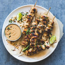 Thai Chicken Skewers with Peanut Sauce {made on indoor grill pan}