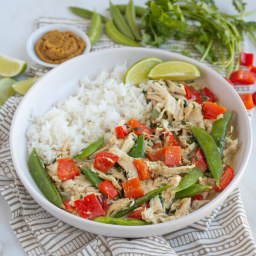 Thai Green Curry Chicken with Snap Peas, Bell Pepper, Cilantro and Rice