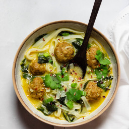Thai-Inspired Meatball Soup with Rice Noodles
