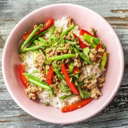 Thai Pork Stir-Fry with Green Beans and Bell Peppers over Rice