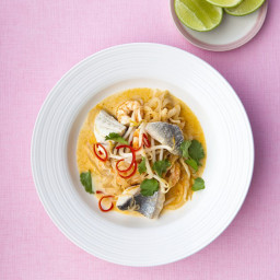 Thai spiced fish soup with beansprouts and chilli   