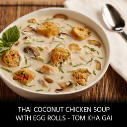 Thai-Style Coconut Chicken Soup with Egg Rolls (Tom Kha Gai)