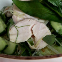Thai-style coconut poached chicken with herbs and chilli-lime dressing reci