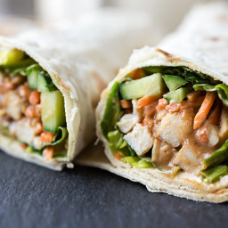 Thai-Style Peanut Chicken “Spring Roll” Wraps with Cool Greens, Cucumber an