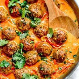 Thai Turkey Meatballs In Coconut Red Curry Sauce