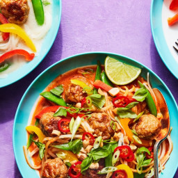 Thai Turkey Meatballs with Coconut Broth and Noodles