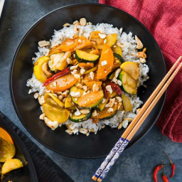 Thai Vegetable Stir-Fry with Peaches & Seeded Cashew Rice