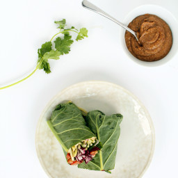 Thai Zucchini and Cucumber Noodle Collard Green Wraps with Almond Butter Sa