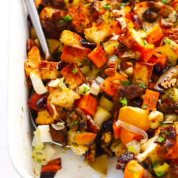 The BEST Sausage and Sweet Potato Thanksgiving Stuffing!