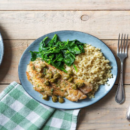 The Great Caper: Cod Piccata with Couscous and Baby Spinach