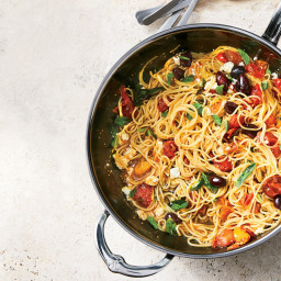 Thin Spaghetti with Tomatoes, Kalamata Olives, Feta, and Mint