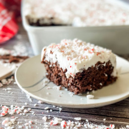 This Lightened Up Chocolate Peppermint Poke Cake is a delicious chocolate c