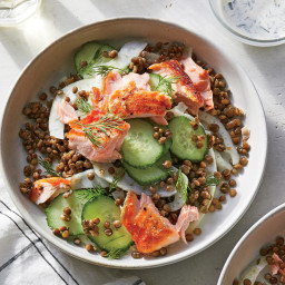This Salmon and Lentil Bowl With Kefir Dressing Makes a Hearty Lunch or Din