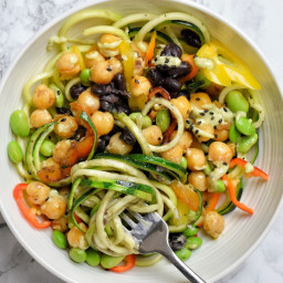 Three Bean Zucchini Noodles with Spicy Avocado Sauce