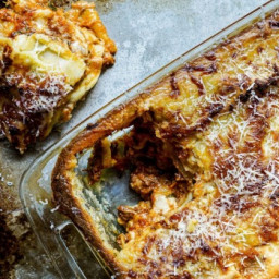 Three-cheese and slow-cooked bolognese lasagne